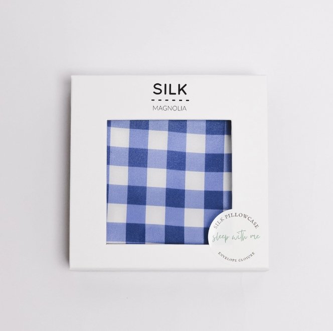 Mulberry Silk Pillowcase - Gingham Denim Blue | Silk Magnolia | Pillowcases | Thirty 16 Williamstown