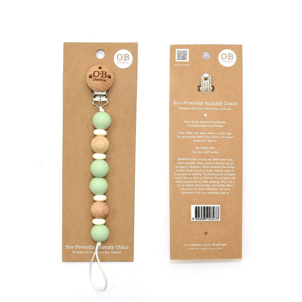 Organic Beechwood Silicone Dummy Clip - Mint | O.B Designs | Comforters & Teethers | Thirty 16 Williamstown