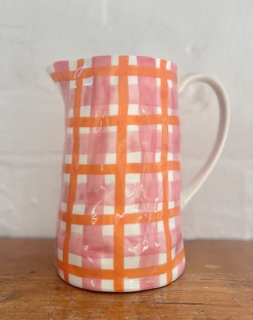 Pink & Orange Gingham Jug - Medium | Noss | Decorator | Thirty 16 Williamstown