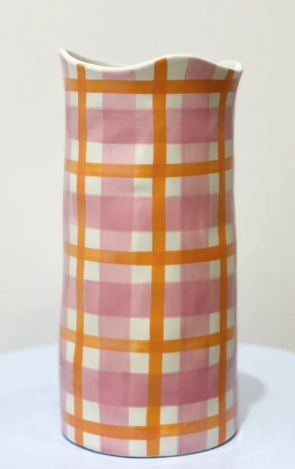 Pink & Orange Gingham Vase - Large | Noss | Decorator | Thirty 16 Williamstown