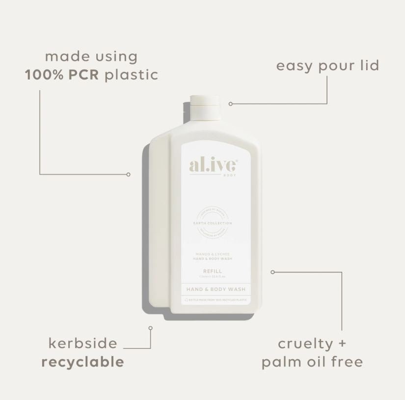 1 LT Hand &amp; Body Wash REFILL - Mango &amp; Lychee | Al.ive Body | Body Lotion &amp; Wash | Thirty 16 Williamstown