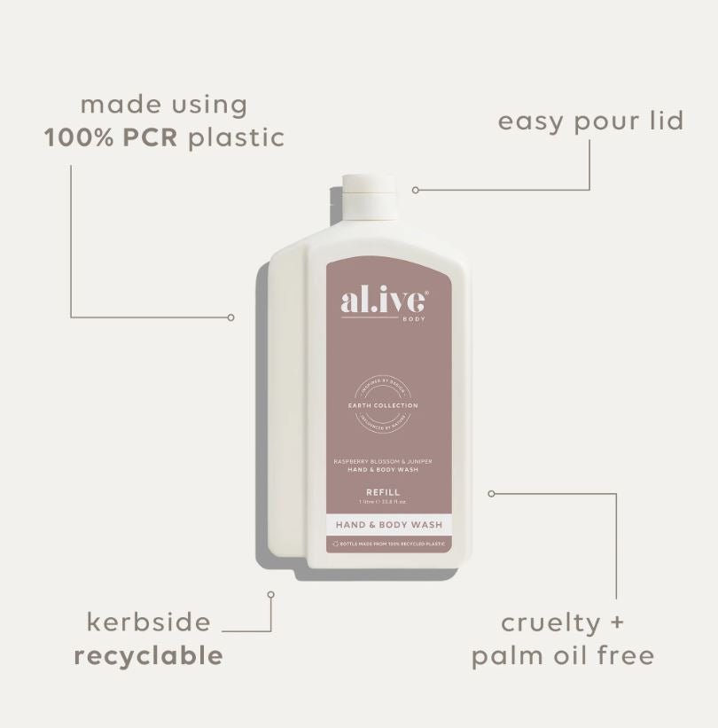 1 LT Hand &amp; Body Wash REFILL - Raspberry Blossom &amp; Juniper | Al.ive Body | Body Lotion &amp; Wash | Thirty 16 Williamstown