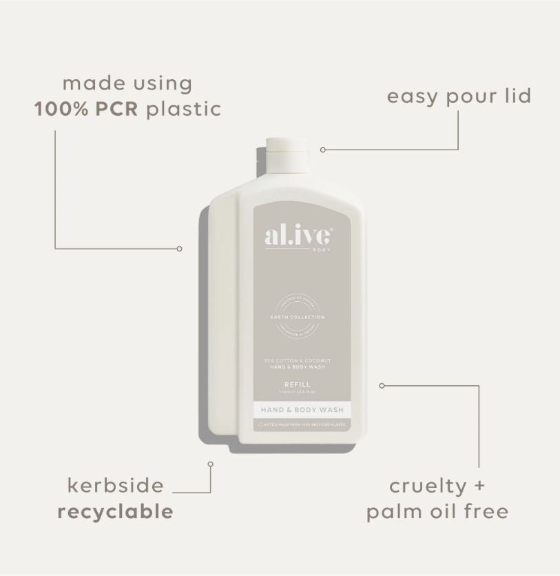 1 LT Hand &amp; Body Wash REFILL - Sea Cotton &amp; Coconut | Al.ive Body | Body Lotion &amp; Wash | Thirty 16 Williamstown