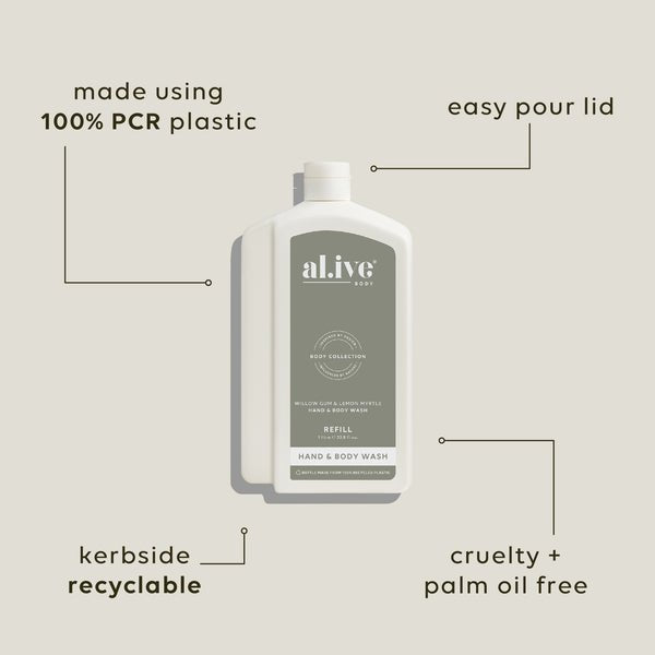 1 LT Hand &amp; Body Wash REFILL - Willow Gum &amp; Lemon Myrtle | Al.ive Body | Body Lotion &amp; Wash | Thirty 16 Williamstown