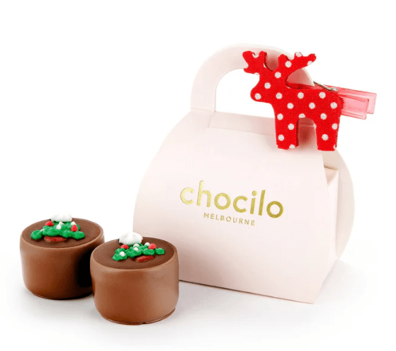 2 Christmas Caramel Milk Chocolates in Handbag - 25g | Chocilo | Confectionery | Thirty 16 Williamstown