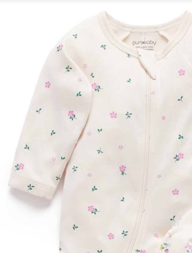 2 Piece Zip Growsuit - Cherry Blossom Print | Purebaby | Baby & Toddler Growsuits & Rompers | Thirty 16 Williamstown