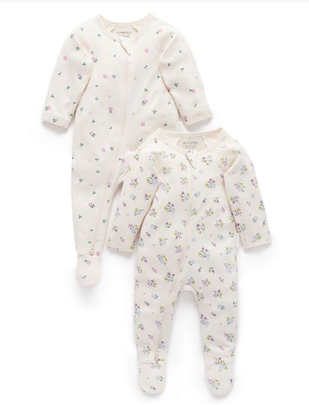 2 Piece Zip Growsuit - Cherry Blossom Print | Purebaby | Baby & Toddler Growsuits & Rompers | Thirty 16 Williamstown