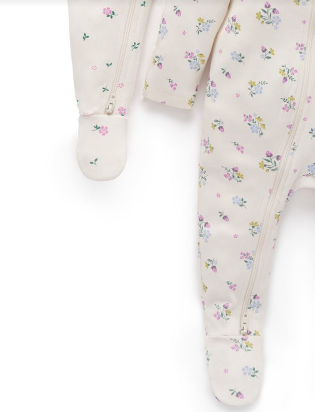 2 Piece Zip Growsuit - Cherry Blossom Print | Purebaby | Baby &amp; Toddler Growsuits &amp; Rompers | Thirty 16 Williamstown