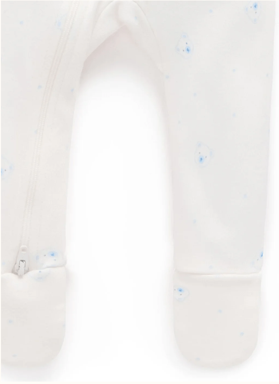 2 Piece Zip Growsuit - Pale Blue Stripe/ Bear | Purebaby | Baby &amp; Toddler Growsuits &amp; Rompers | Thirty 16 Williamstown