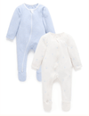 2 Piece Zip Growsuit - Pale Blue Stripe/ Bear | Purebaby | Baby &amp; Toddler Growsuits &amp; Rompers | Thirty 16 Williamstown