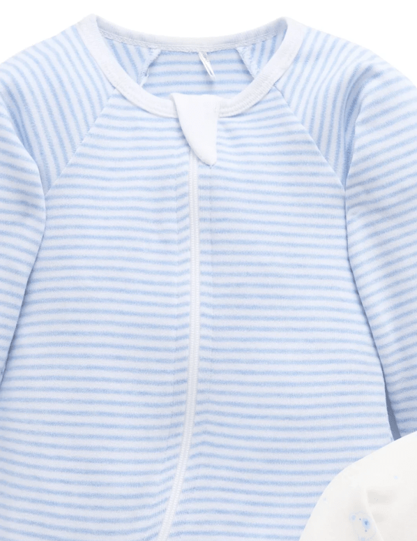 2 Piece Zip Growsuit - Pale Blue Stripe/ Bear | Purebaby | Baby &amp; Toddler Growsuits &amp; Rompers | Thirty 16 Williamstown