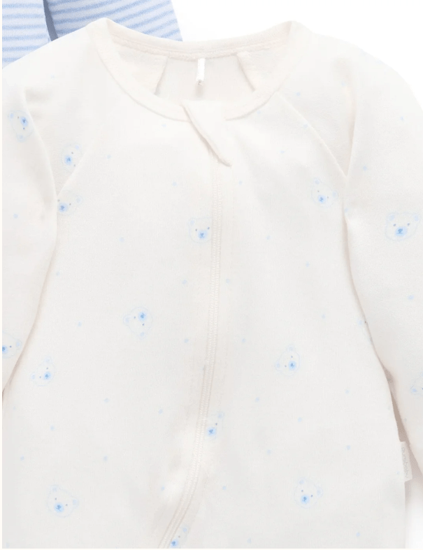 2 Piece Zip Growsuit - Pale Blue Stripe/ Bear | Purebaby | Baby & Toddler Growsuits & Rompers | Thirty 16 Williamstown