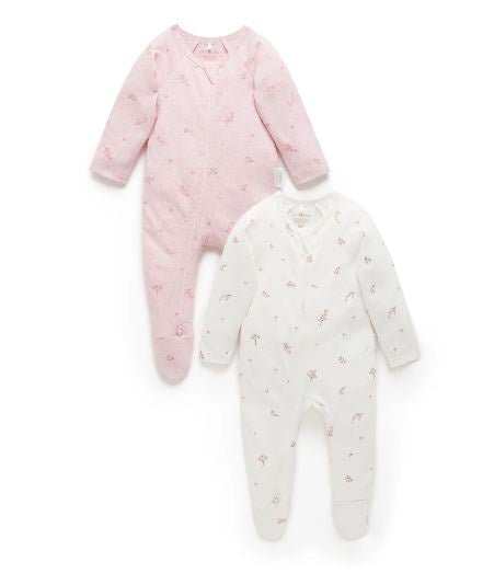2 Piece Zip Growsuit - Pale Pink Blossom | Purebaby | Baby & Toddler Growsuits & Rompers | Thirty 16 Williamstown