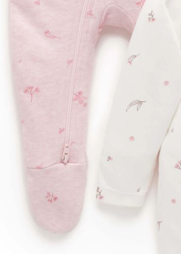 2 Piece Zip Growsuit - Pale Pink Blossom | Purebaby | Baby &amp; Toddler Growsuits &amp; Rompers | Thirty 16 Williamstown