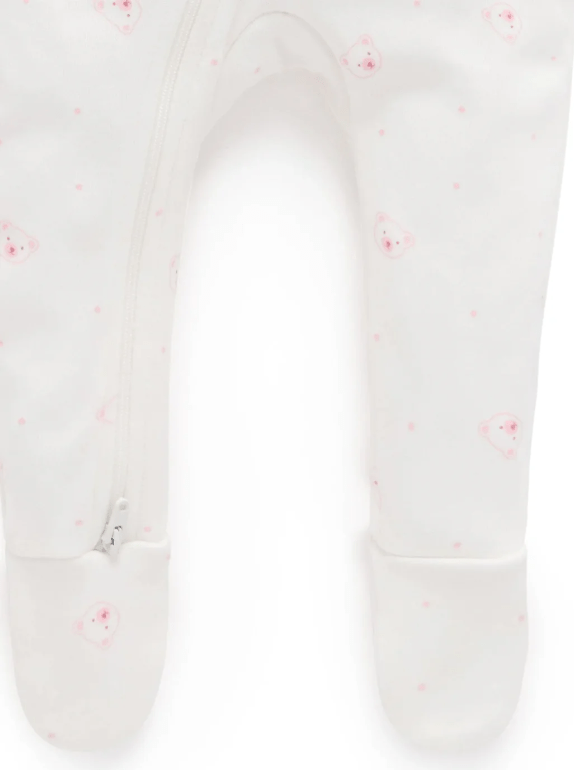 2 Piece Zip Growsuit - Pale Pink Stripe/ Bear | Purebaby | Baby &amp; Toddler Growsuits &amp; Rompers | Thirty 16 Williamstown