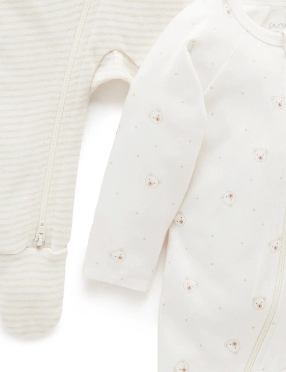 2 Piece Zip Growsuit - Vanilla Bear | Purebaby | Baby &amp; Toddler Growsuits &amp; Rompers | Thirty 16 Williamstown