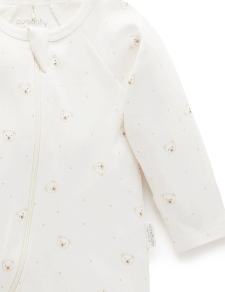 2 Piece Zip Growsuit - Vanilla Bear | Purebaby | Baby & Toddler Growsuits & Rompers | Thirty 16 Williamstown