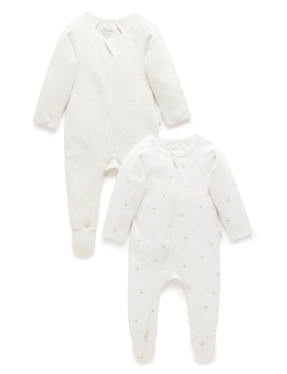 2 Piece Zip Growsuit - Vanilla Bear | Purebaby | Baby & Toddler Growsuits & Rompers | Thirty 16 Williamstown