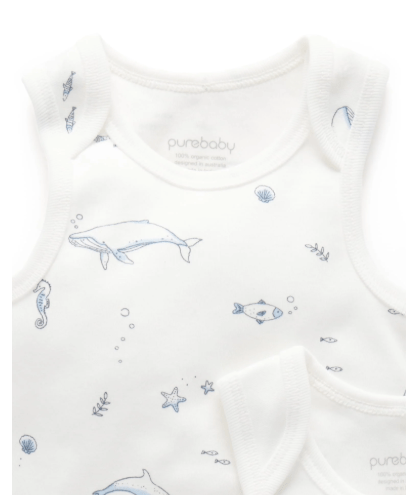 2 Pkt Singlet Bodysuit - Vanilla Nautica | Purebaby | Baby &amp; Toddler Bodysuits &amp; Singlets | Thirty 16 Williamstown