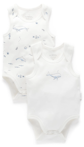 2 Pkt Singlet Bodysuit - Vanilla Nautica | Purebaby | Baby & Toddler Bodysuits & Singlets | Thirty 16 Williamstown