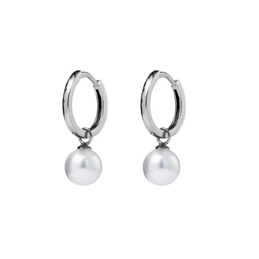 Hinged Hoop Pearl Earrings - Silver