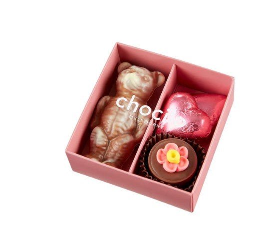 4 Pack Hearts, Flower & Bear Gift Box (Pink) - 45g | Chocilo | Confectionery | Thirty 16 Williamstown