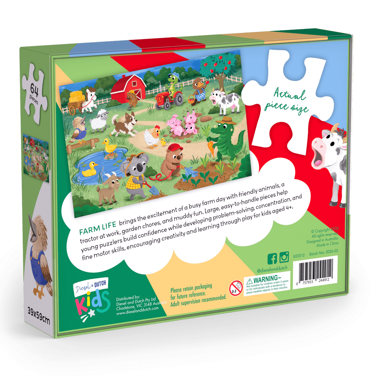 64pc Jigsaw Puzzle: Farm Life | Diesel & Dutch | Toddler Puzzles & Games | Thirty 16 Williamstown