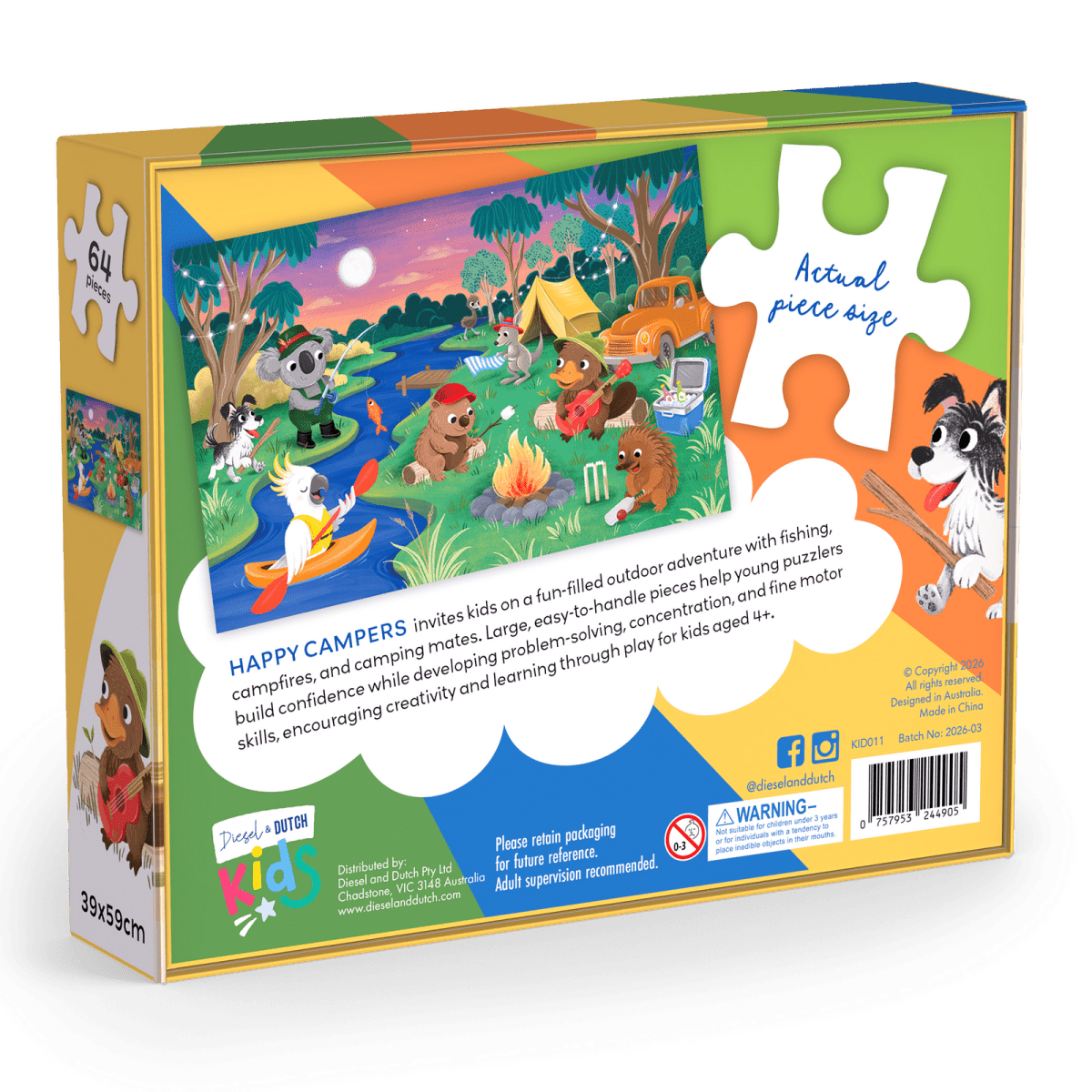 64pc Jigsaw Puzzle: Happy Campers | Diesel & Dutch | Toddler Puzzles & Games | Thirty 16 Williamstown