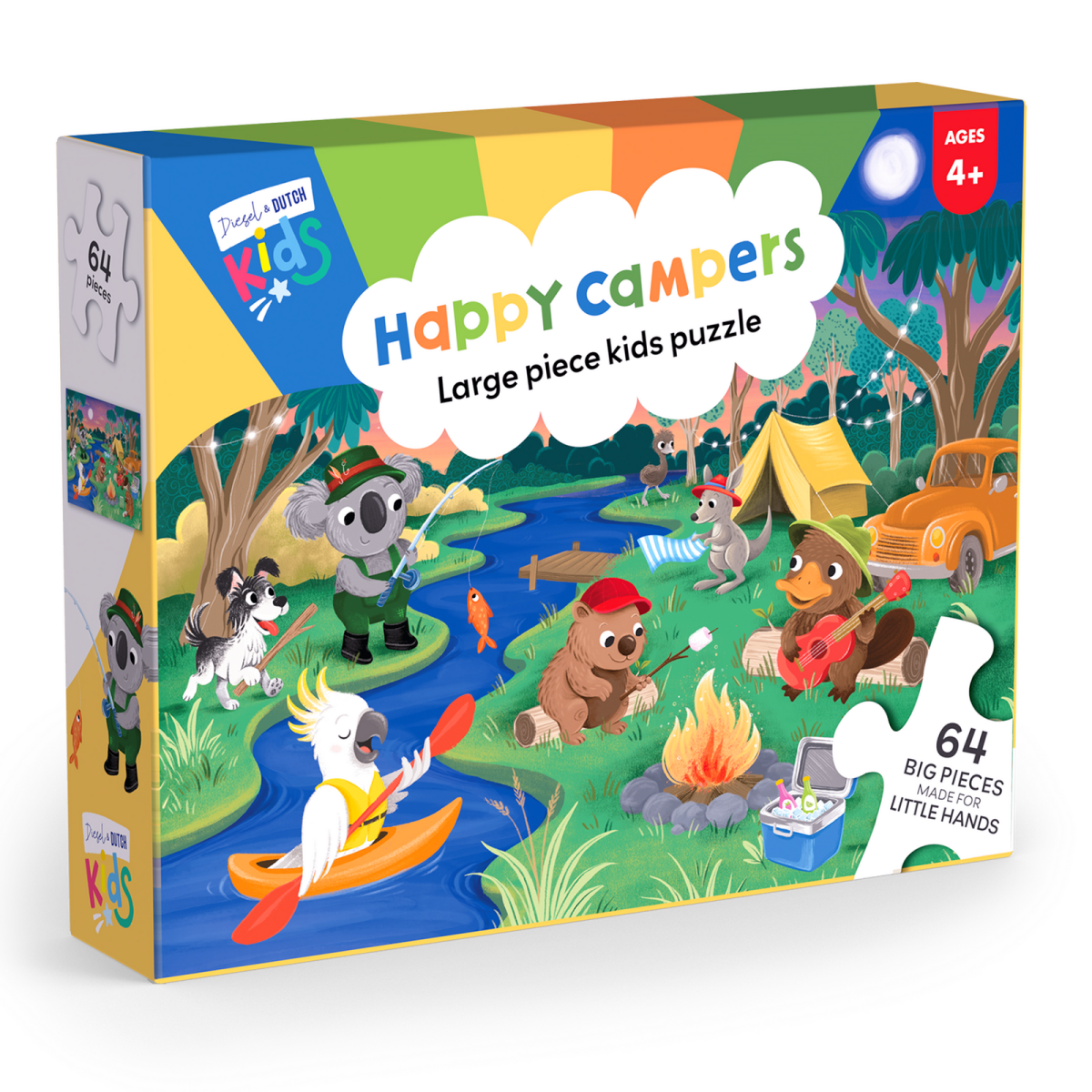 64pc Jigsaw Puzzle: Happy Campers | Diesel &amp; Dutch | Toddler Puzzles &amp; Games | Thirty 16 Williamstown