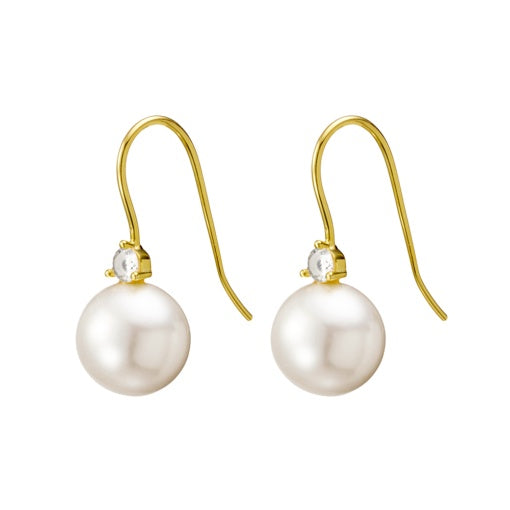 CZ and Pearl Hook Earrings - Gold