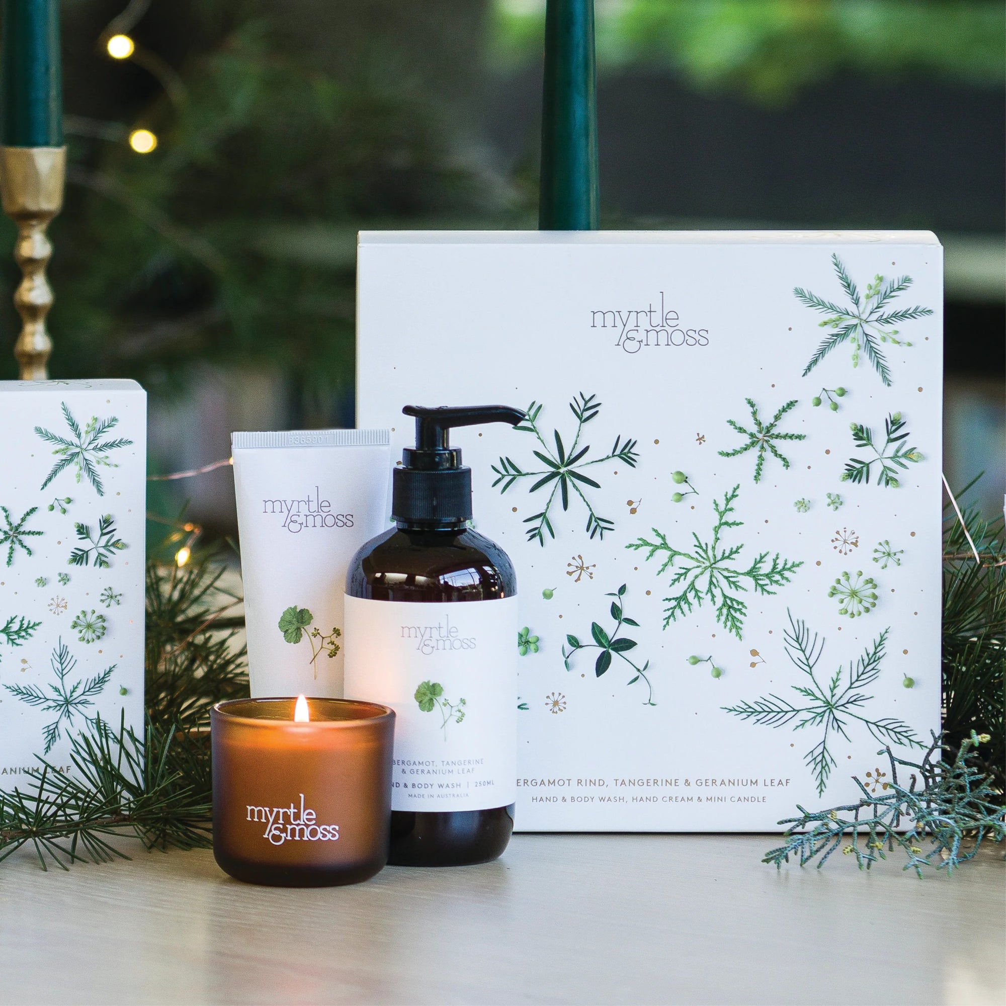 Christmas TRIO Wash, Cream &amp; Candle - Bergamot Rind Tangerine &amp; Geranium Leaf