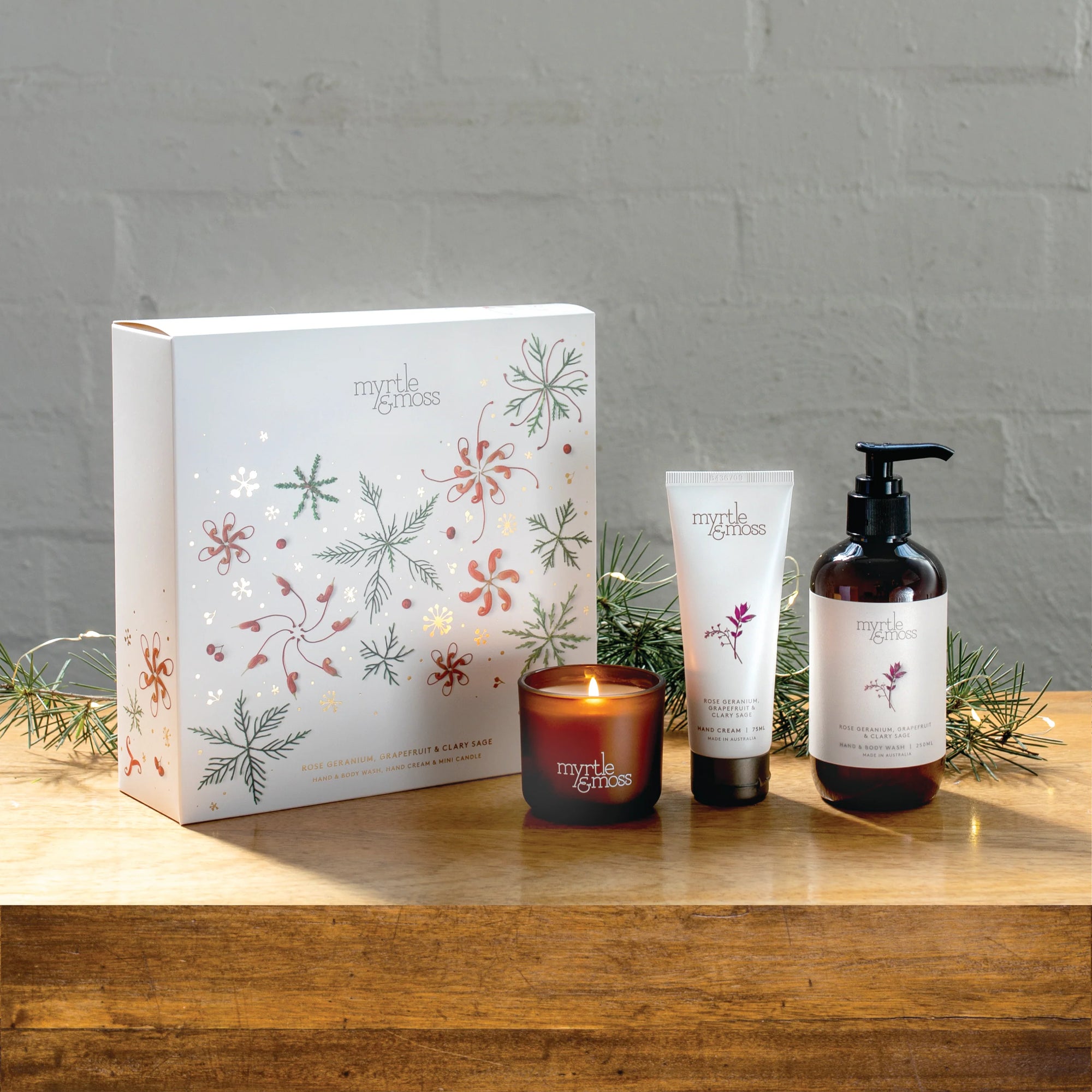 Christmas TRIO Wash, Cream &amp; Candle - Rose Geranium Grapefruit &amp; Clary Sage