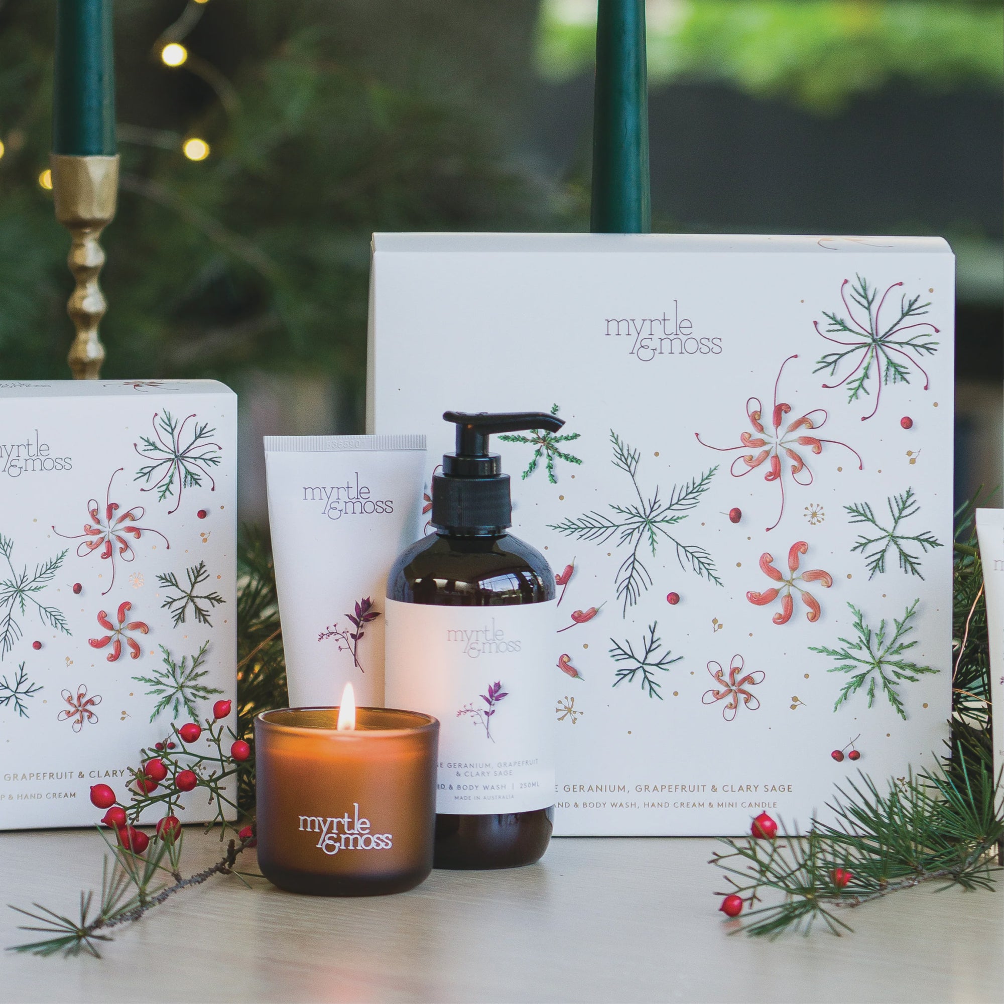 Christmas TRIO Wash, Cream &amp; Candle - Rose Geranium Grapefruit &amp; Clary Sage