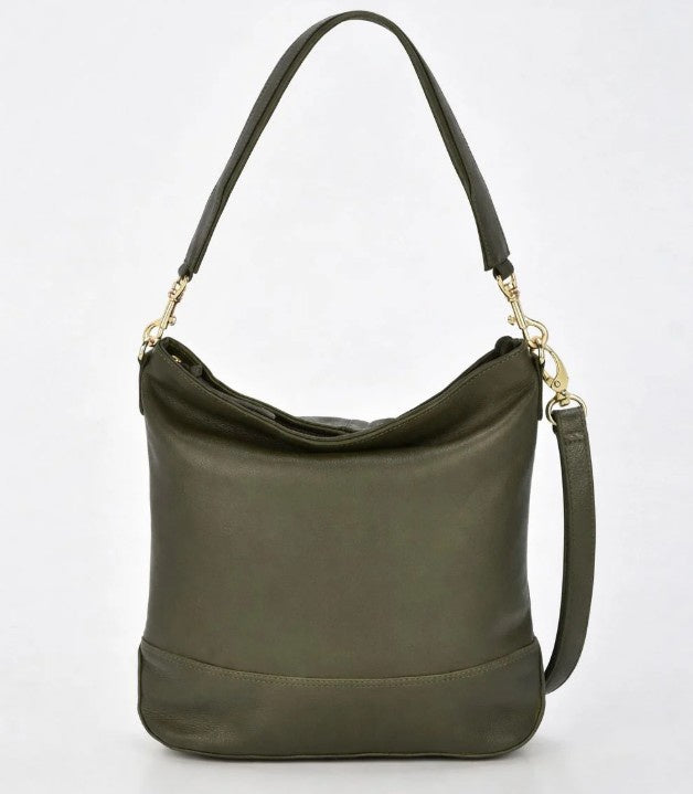 Cecilia Leather Bucket Shoulder Bag - Olive