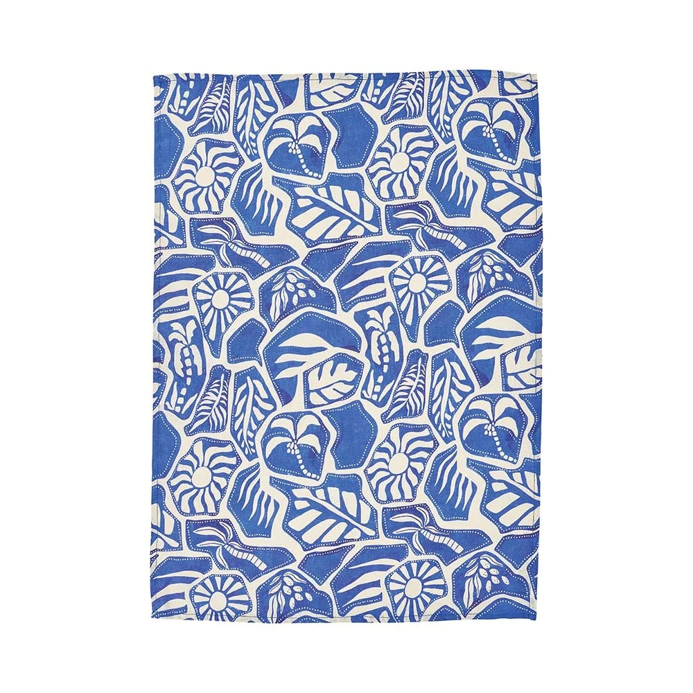 Linen Cotton Tea Towel - Blue Oasis
