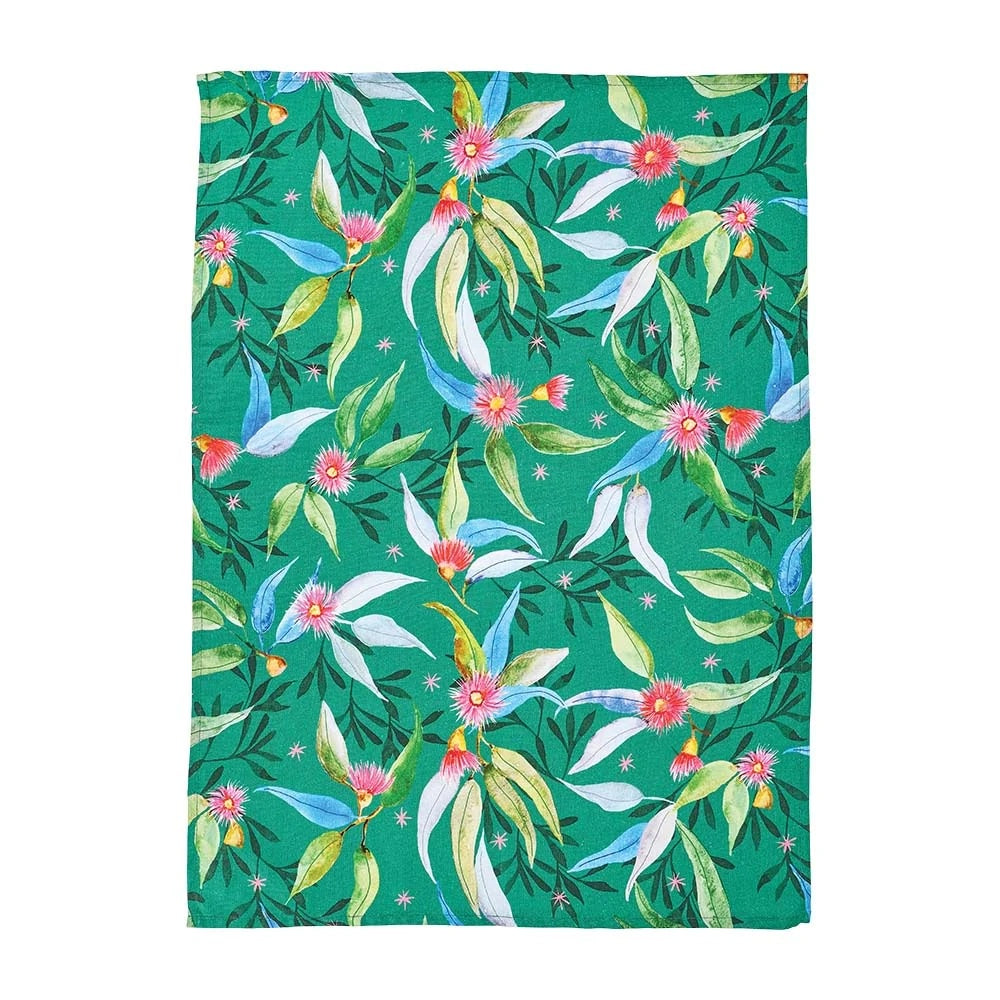 Linen Cotton Tea Towel - Gum Blossom