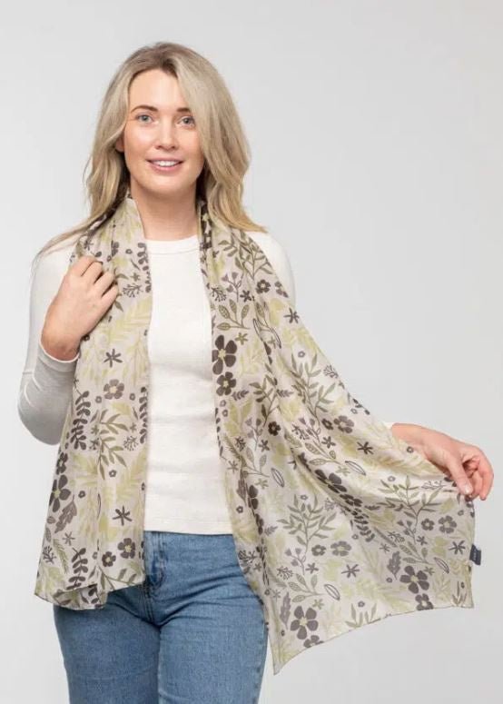 Australian Garden Silk Scarf - Natural | Indus | Beanies, Scarves & Gloves | Thirty 16 Williamstown
