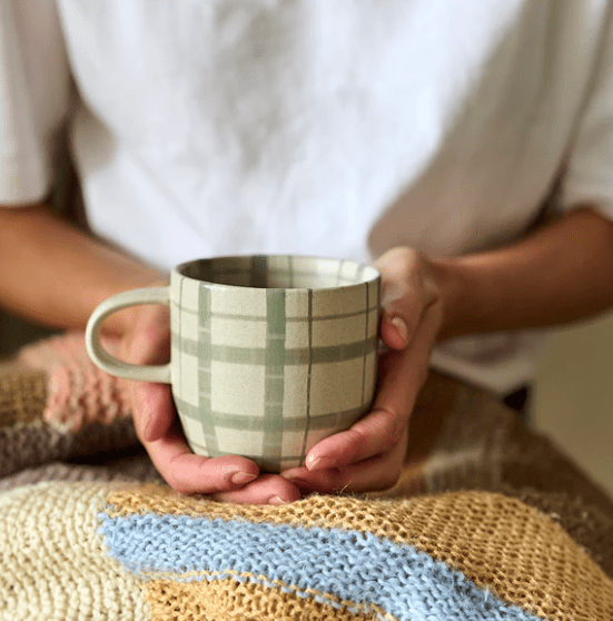 Cat's Pyjamas Single Mug - Duck Egg Check | Robert Gordon | Mugs & Cups | Thirty 16 Williamstown