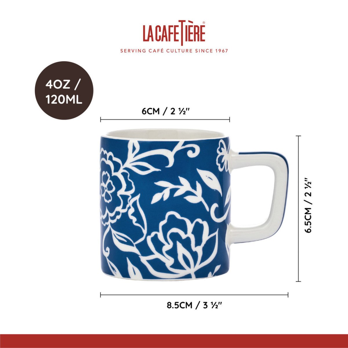 Ceramic Espresso Cup Blue Blu Fiorato 120ml | La Cafetière | Mugs & Cups | Thirty 16 Williamstown