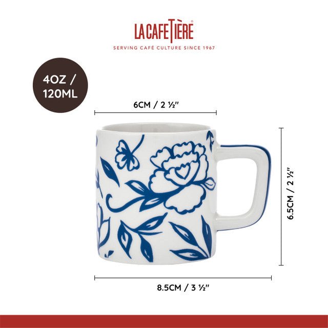 Ceramic Espresso Cup White Blu Fiorato 120ml | La Cafetière | Mugs &amp; Cups | Thirty 16 Williamstown