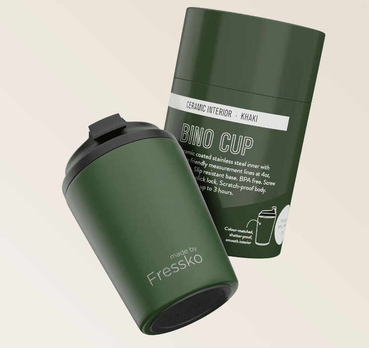 Ceramic Lined Bino - KHAKI 8oz - 230ml | Made By Fressko | Travel Mugs &amp; Drink Bottles | Thirty 16 Williamstown