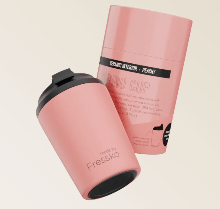 Ceramic Lined Bino - PEACHY 8oz - 230ml | Made By Fressko | Travel Mugs & Drink Bottles | Thirty 16 Williamstown