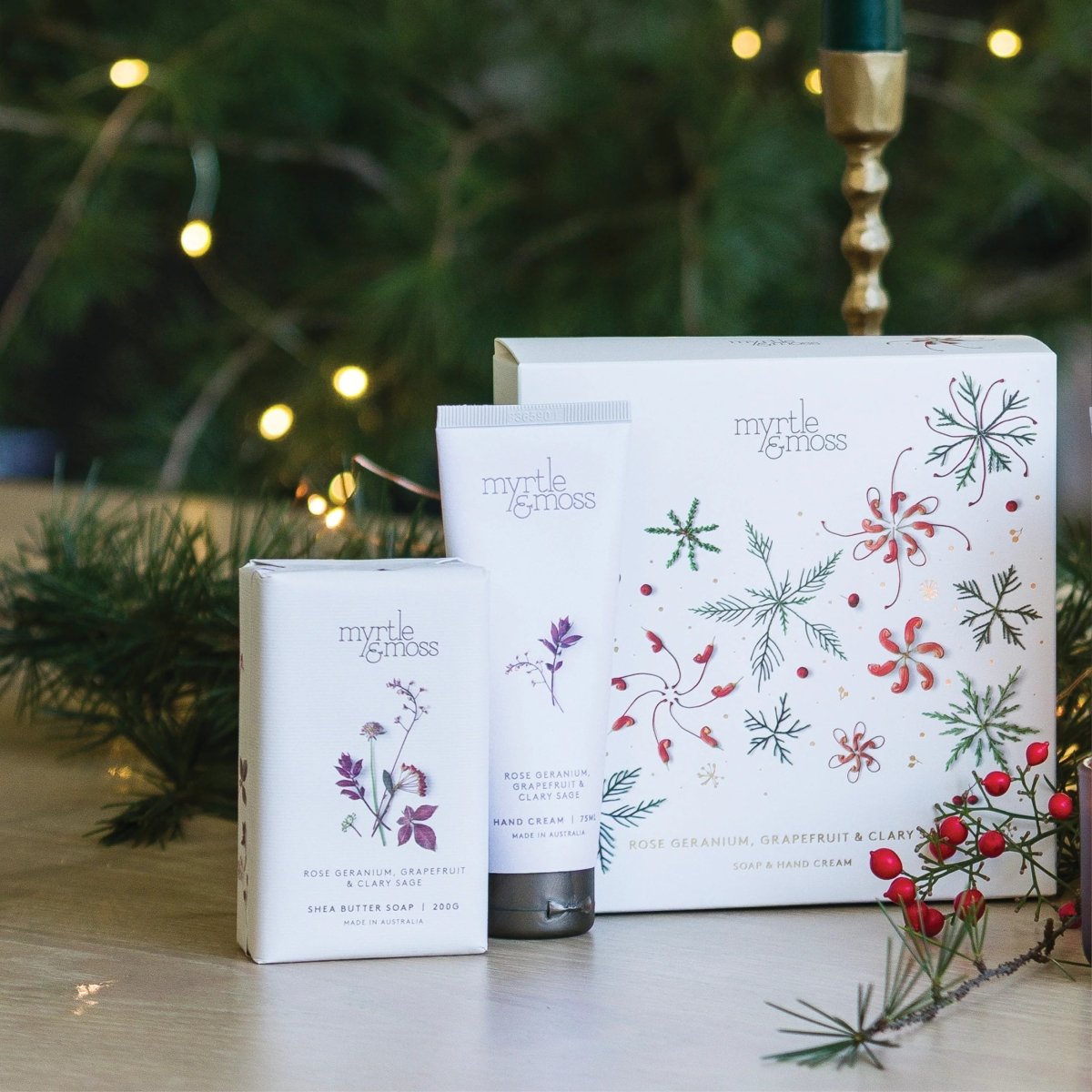 Christmas DUET Hand Cream &amp; Soap - Rose Geranium Grapefruit &amp; Clary Sage | Myrtle &amp; Moss | Body Lotion &amp; Wash | Thirty 16 Williamstown