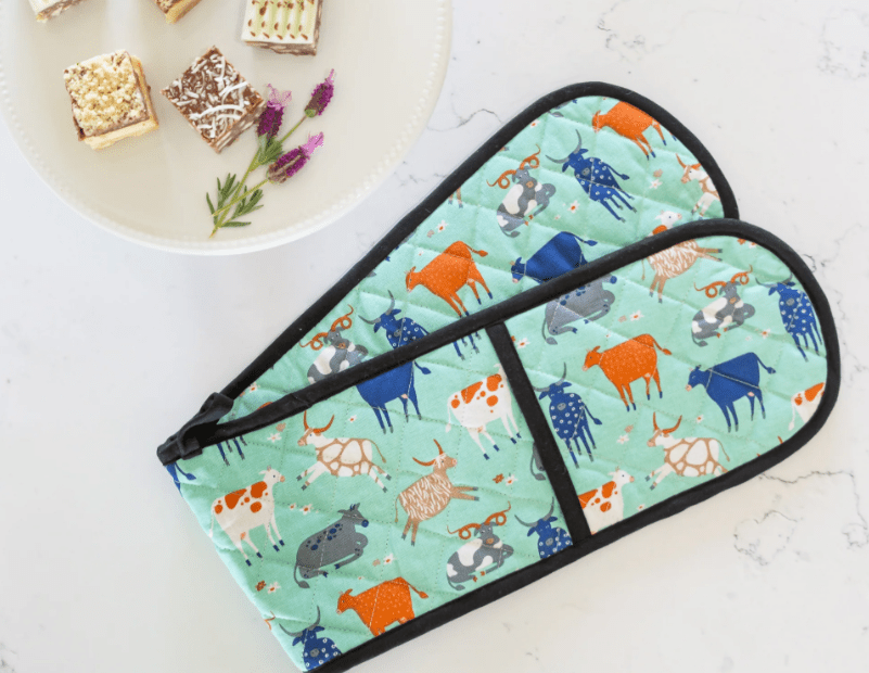 Double Oven Glove - Green Cow | All Gifts Australia | Aprons, Mitts &amp; Tea Towels | Thirty 16 Williamstown