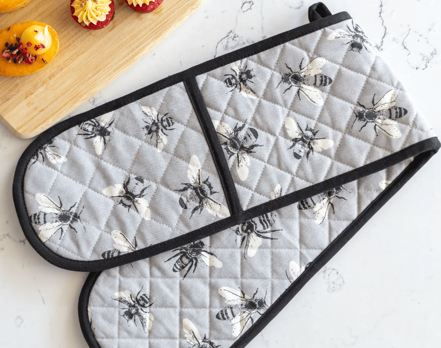 Double Oven Glove - Sketch Bee Grey | All Gifts Australia | Aprons, Mitts & Tea Towels | Thirty 16 Williamstown