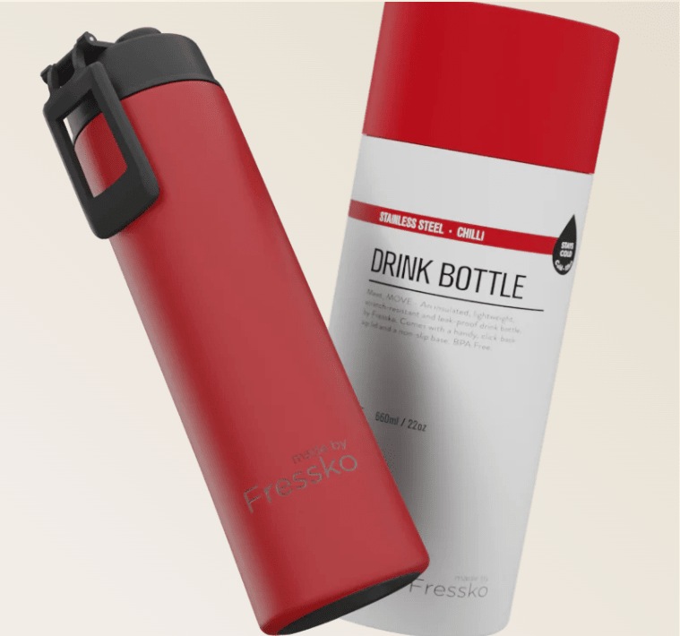 Drink Bottle Stainless Steel MOVE - CHILLI 660ml - 22oz | Made By Fressko | Travel Mugs &amp; Drink Bottles | Thirty 16 Williamstown