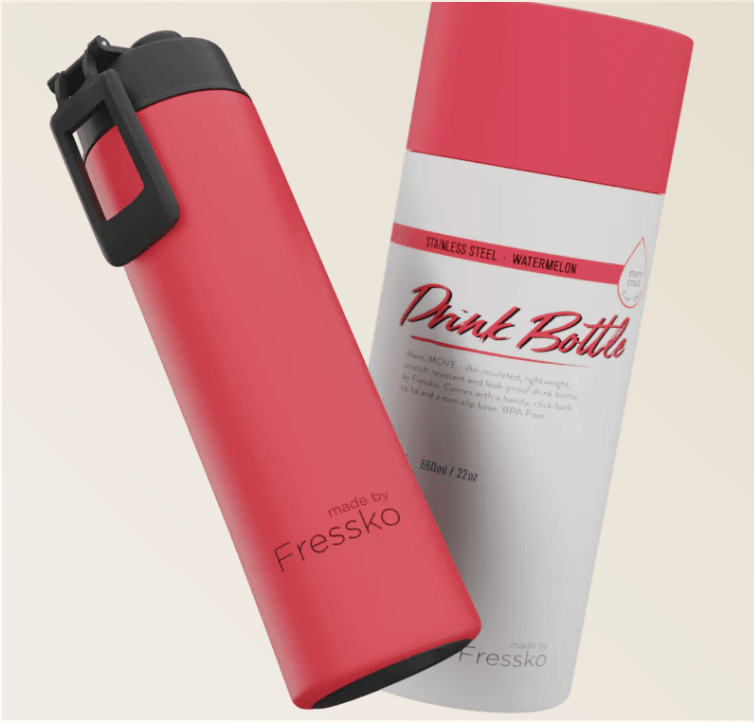 Drink Bottle Stainless Steel MOVE - WATERMELON 660ml - 22oz | Made By Fressko | Travel Mugs &amp; Drink Bottles | Thirty 16 Williamstown