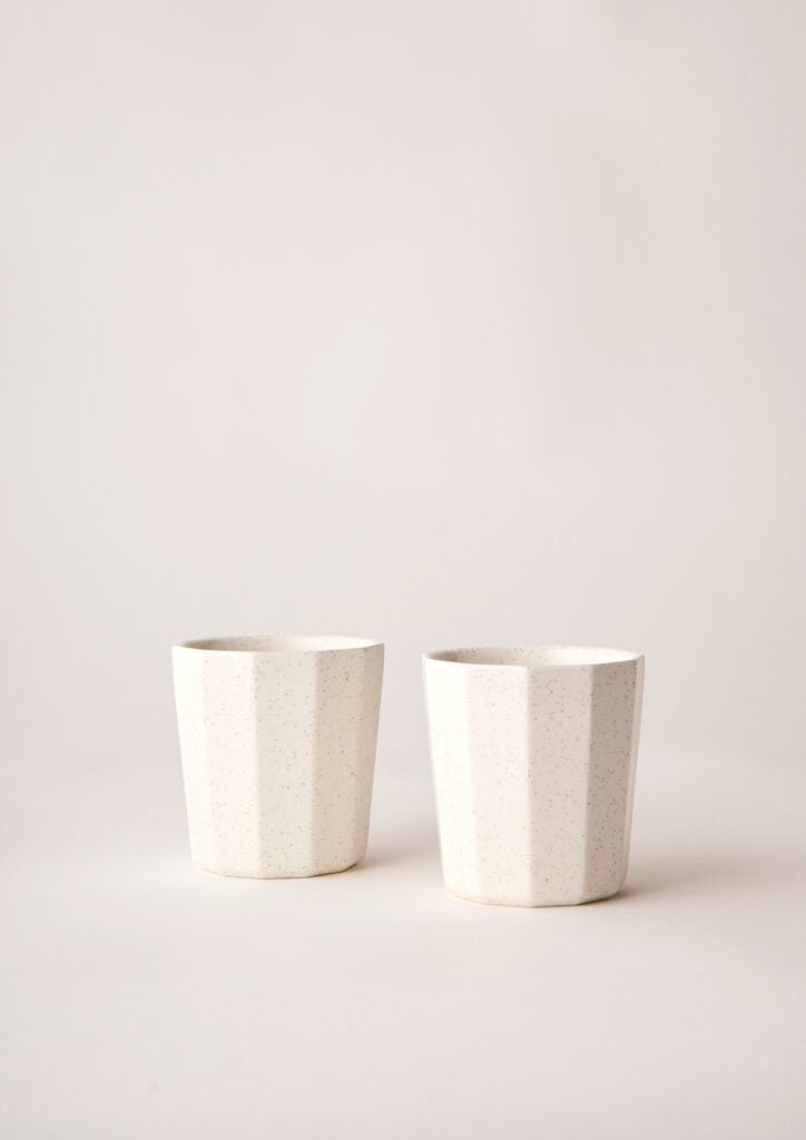 Facet Latte Cups Set of 2 - White Gloss Speckle | Angus &amp; Celeste | Mugs &amp; Cups | Thirty 16 Williamstown