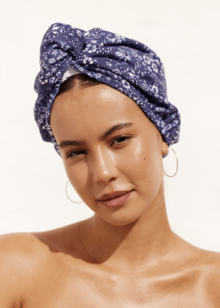 Hair Towel Wrap - Riva Indigo Distressed | Louvelle | Hair Wraps | Thirty 16 Williamstown