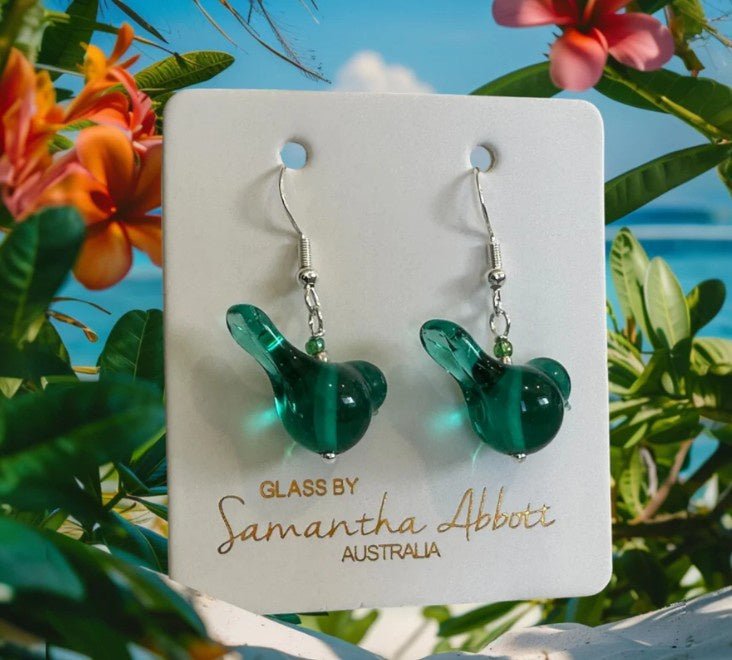 Handcrafted Glass Bird Earrings - Green | Samantha Abbott | Jewellery | Thirty 16 Williamstown